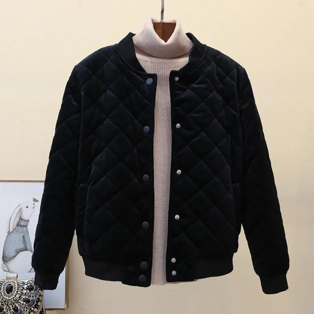 

Winter Down Padded Jacket - Rhombus Pattern, Baseball Collar, Loose, Short, Lightweight Suede Style XXXL чорний