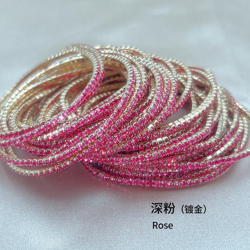1 Pièce Or 2mm Rangée Unique Zircon Cubique Bracelet Tennis Bracelet Élastique pour Femmes Bijoux Streetwear Multicouches gray
