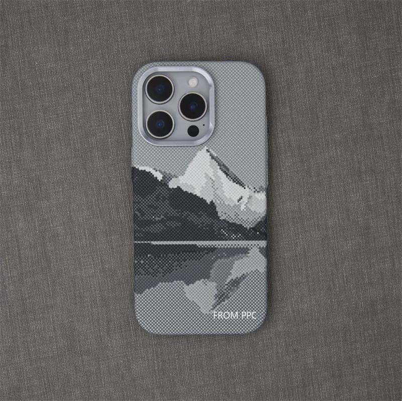 Case Funda for iPhone 16 17 Pro Max 15 Mountain Relief Carbon Color Hard Magnetic Phone Shell Independent Button Protective Hull