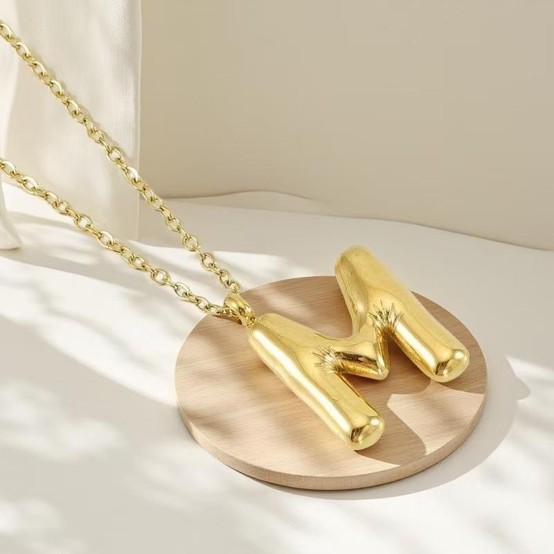 European and American titanium steel non-fading gold English letter necklace stainless steel bubble hip-hop letter pendant collarbone chain