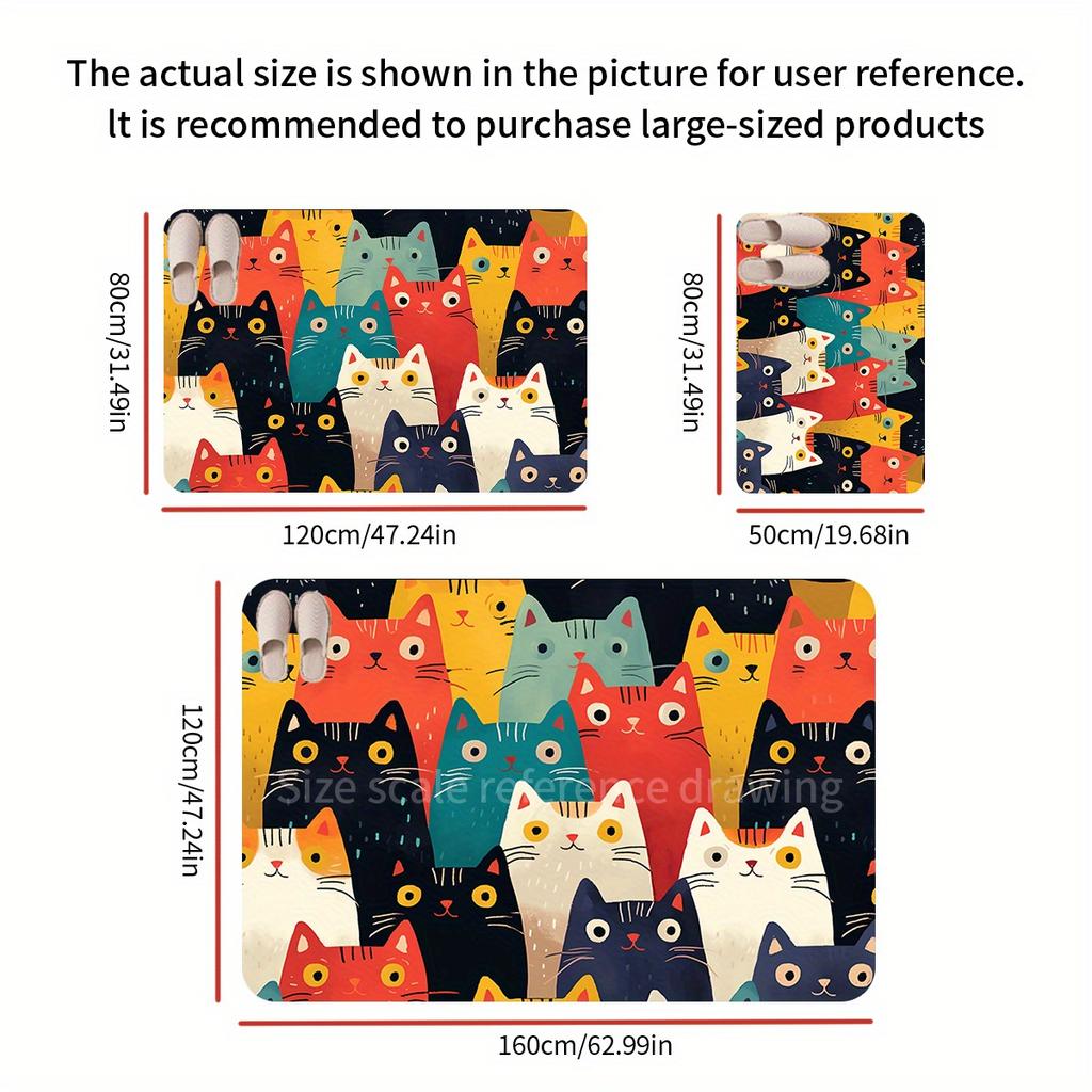 VIKAMA Colorful Cat Cartoon Carpet Welcome Mat Waterproof Floor MatRug For Bedroom Carpet For Live Room Bathroom Carpet Home