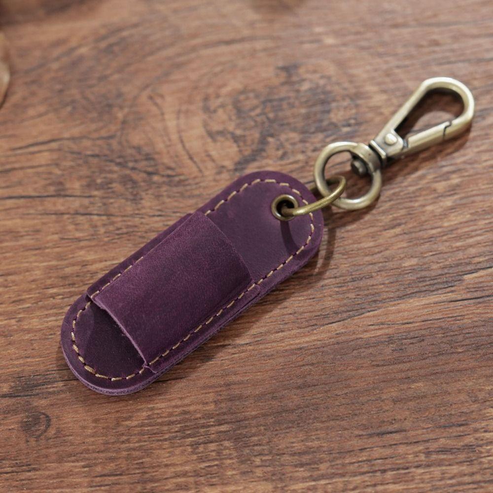 Luxury Pen Holder Keychain Portable Pen Pouch Keychain Genuine Leather Pen Case  School Supplies