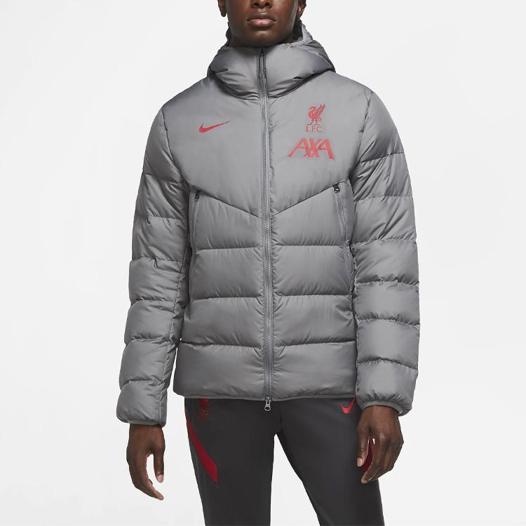 Nike Kurtka puchowa męska z kapturem i długim rękawem z nadrukiem Strike odzież wierzchnia szara DA6665-087