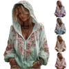 Damenmode Langarm Kapuzenpullover Vintage Blumendruck Lässiges Sweatshirt Oberteil