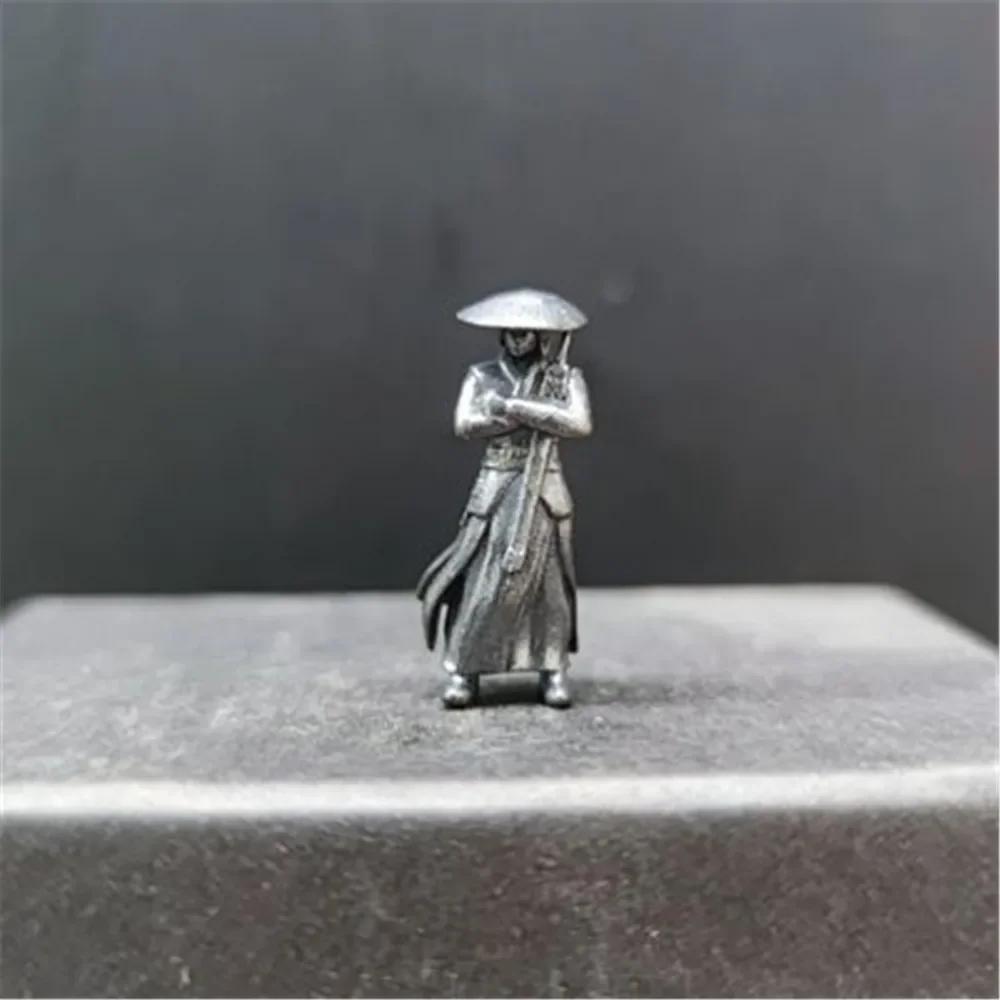 

1:64 Copper Chinese Kung Fu Swordsman Figure Desk Decoration Miniature Character Model Plant Decoration Sand Table Layout Gift