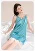 Fenteng [satin imitation silk] high-end suspender nightgown, light luxury dress, lace low neck sleepwear, women's sexy short skirt