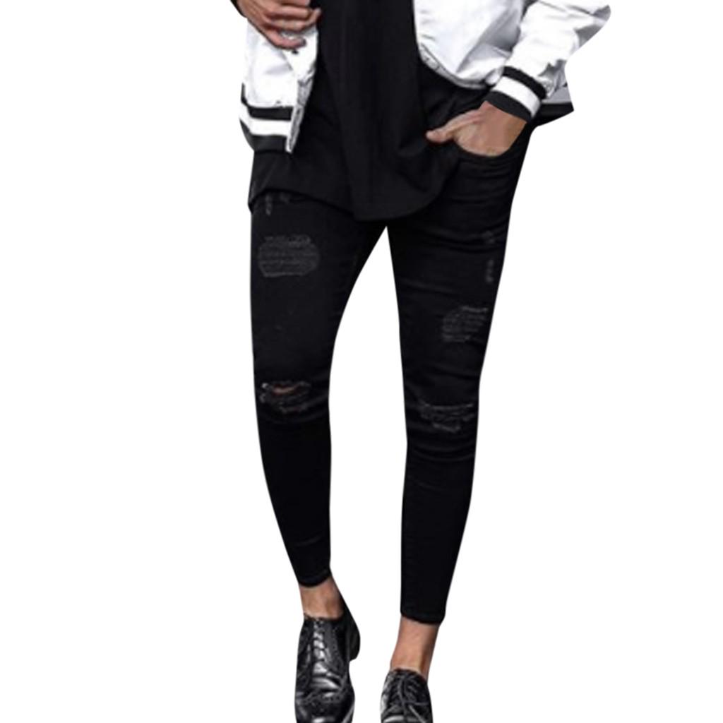 

(SU)Мужские модные джинсовые хлопковые брюки с прямыми отверстиями, потертые джинсы, длинные брюки