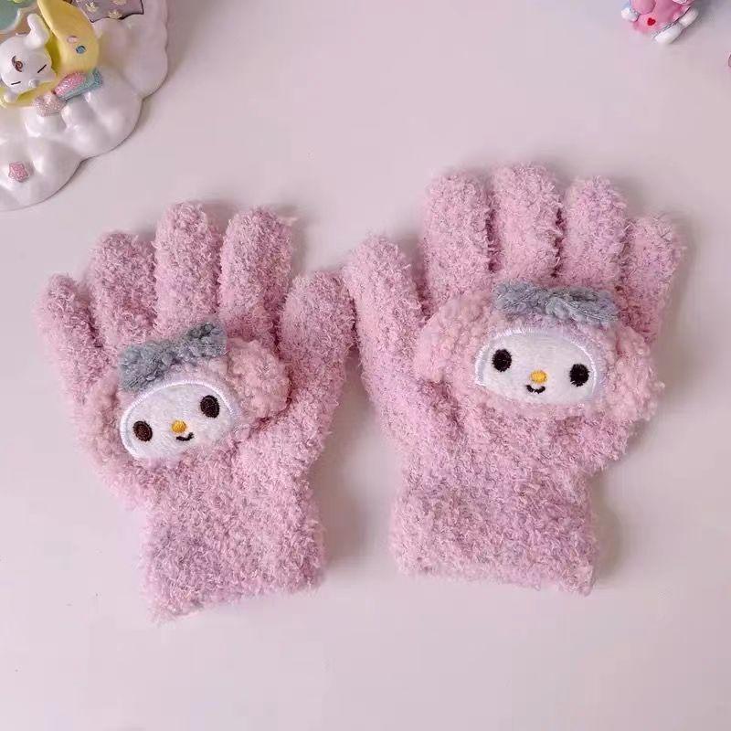 New Japanese and Korean Children s Gloves for Winter Students: Plush and Thick Warm Dew Five Finger Gloves розовый