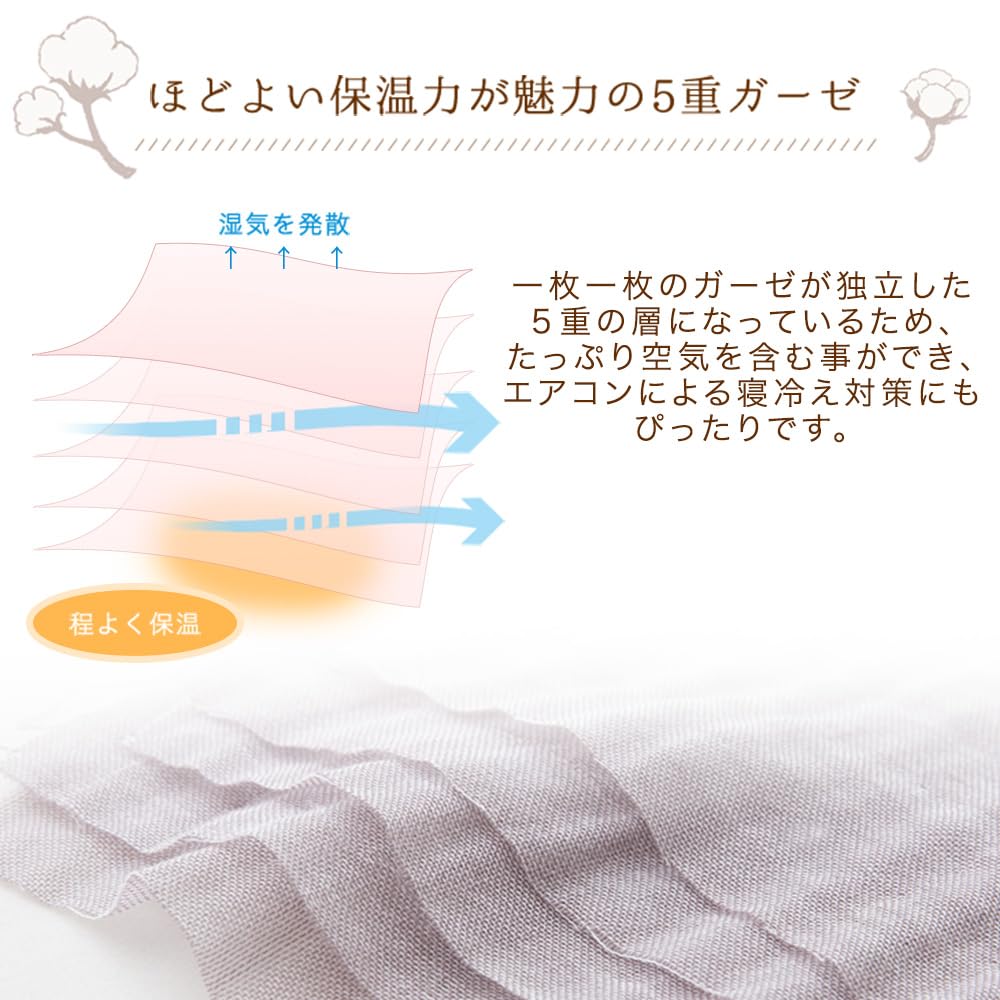 Tansu no Gen Gauze Wide and 160 x Summer Cotton Towel 18900001 Blanket, Single, Long, 210mm, 100% Cotton, 5-Layer Gauze, Blanket, (78818)