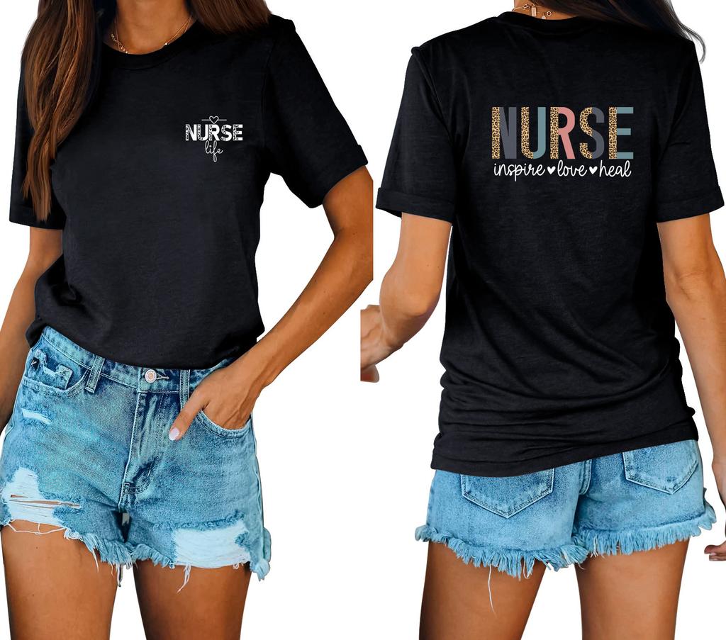 Casual fashion front and rear printing loose round neck short sleeves