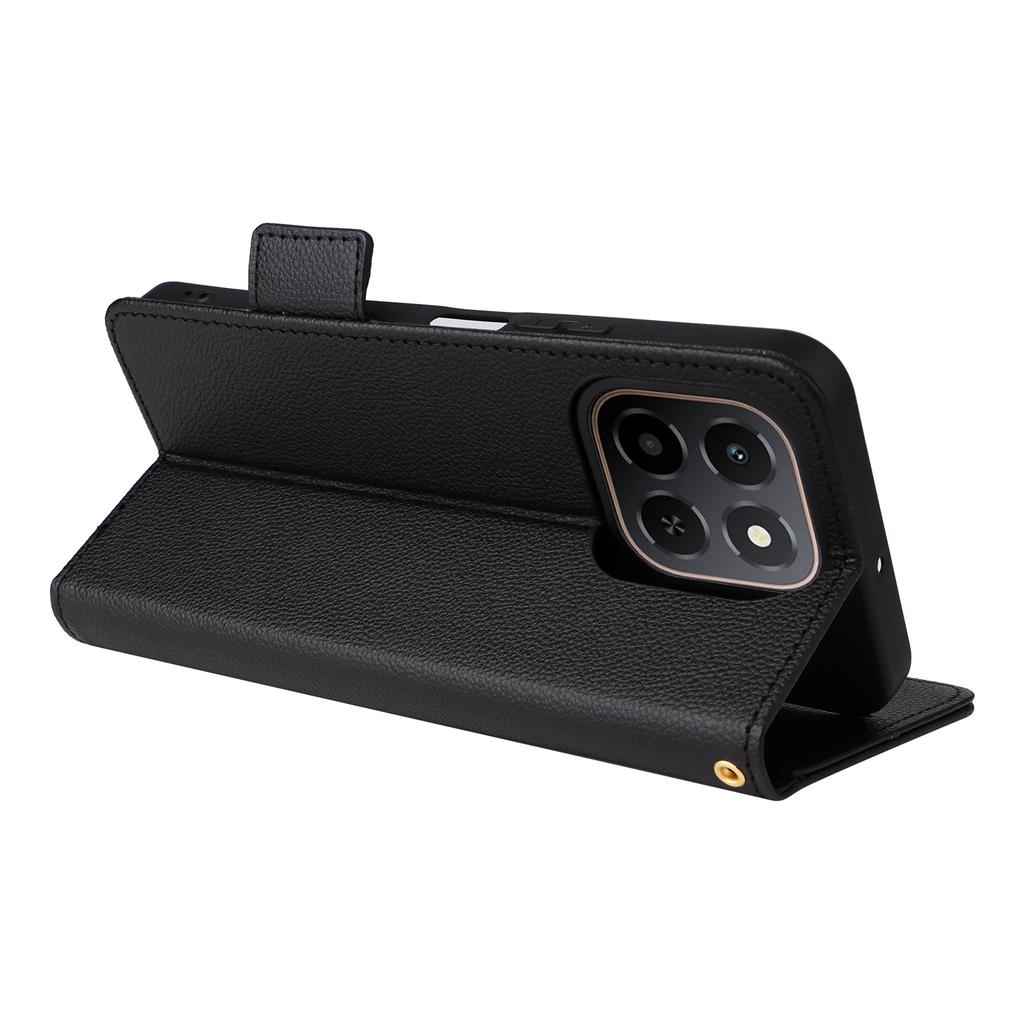 For Honor X6c 4G Case with Wrist Strap Litchi Texture PU Leather Wallet Phone Cover