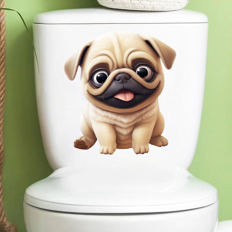 Cute Dog Toilet Seat Stickers Self-adhesive Animal Stickers Toilet Bathroom Decoration Water-proof Decal