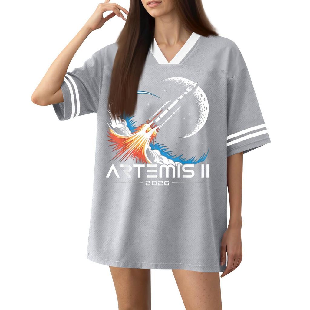 Womens V Neck Short Sleeve Sports Jersey T Shirt Loose Fit Graphic Printed Athletic Top Casual Wear