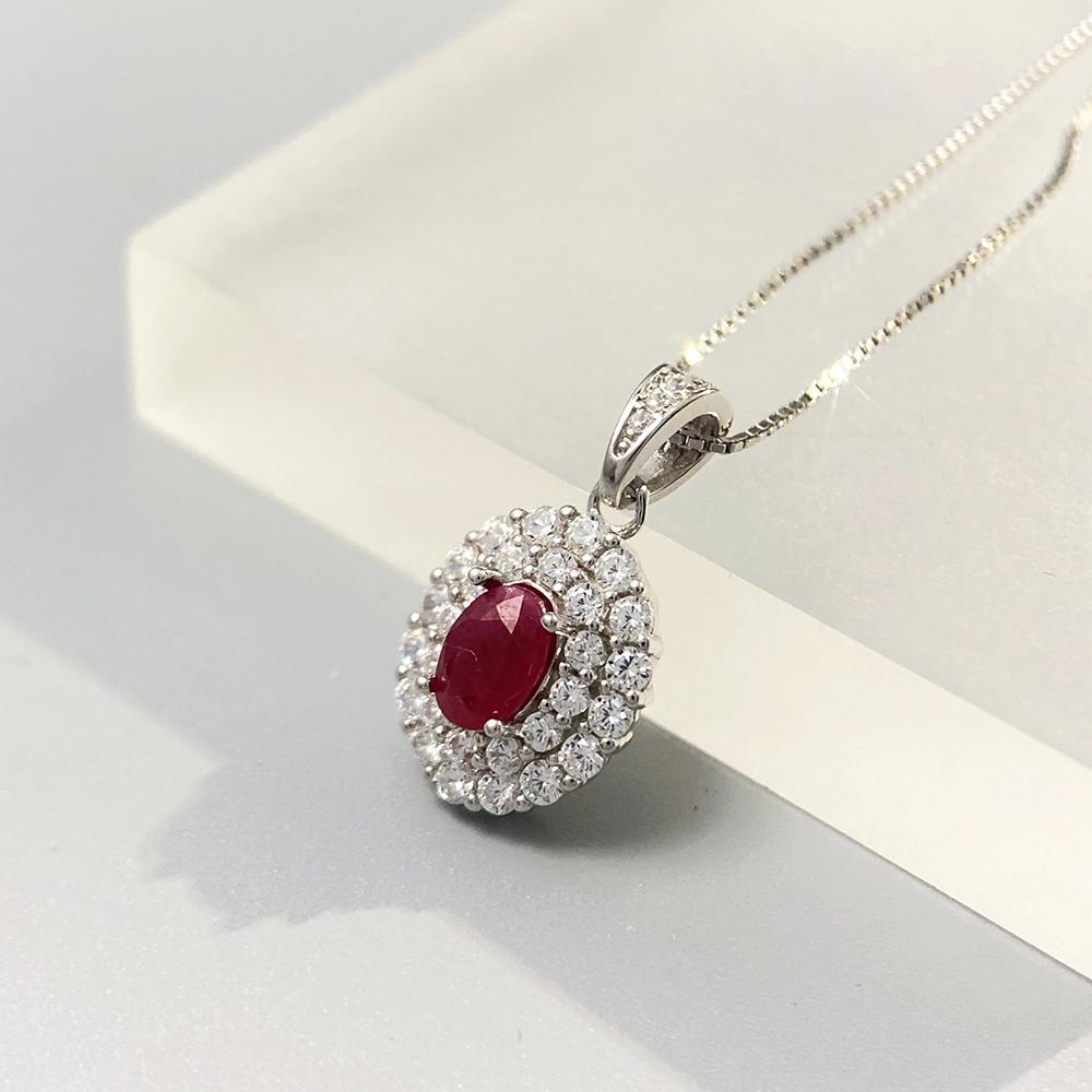 Heart Ruby Pendant Necklace with Natural Red Gemstone 925 Sterling Silver for Women Romantic Anniversary Jewelry