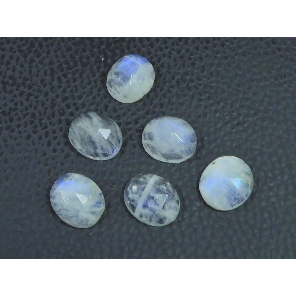 

10X12MM Natural Rainbow Moonstone Checker Cut Oval Cabochon Gemstone 6PcsLot C-1770