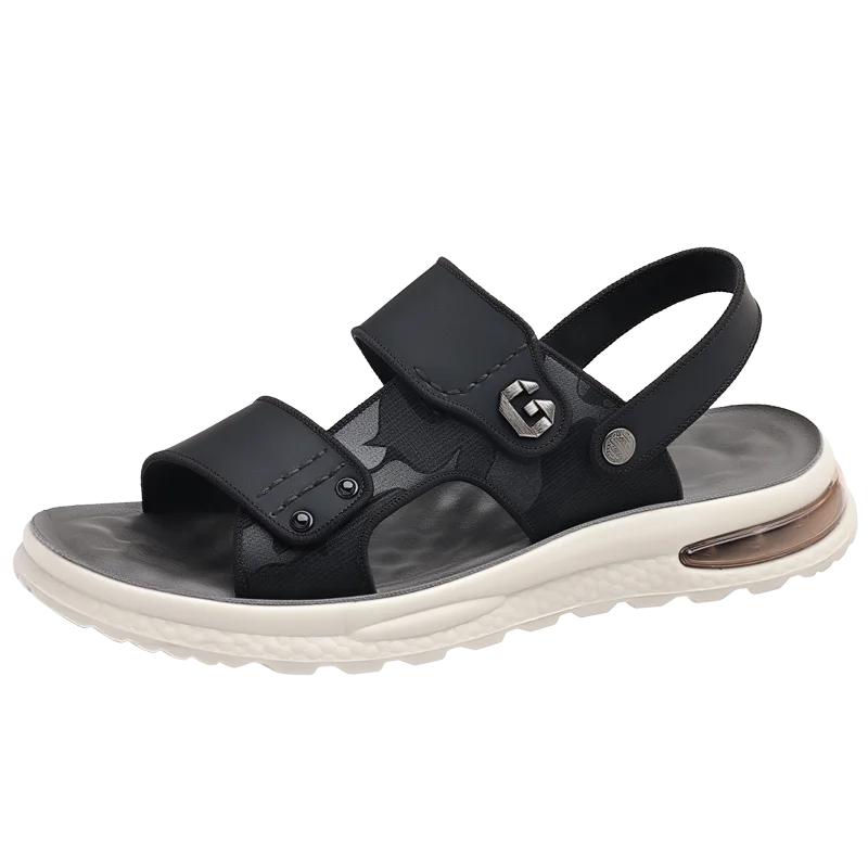 

2024 Новые летние сандалии для мужчин, кожаные сандалии двойного назначения, нескользящая повседневная пляжная обувь с мягкой подушкой и подошвой 38