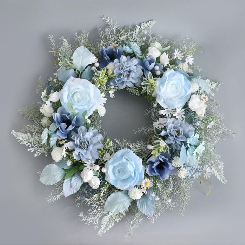 20" Blumenkranz für Haustür Künstlicher Blauer Rosenblumenkranz Seidengirlande für Fenster Wand Hochzeitsparty Winter