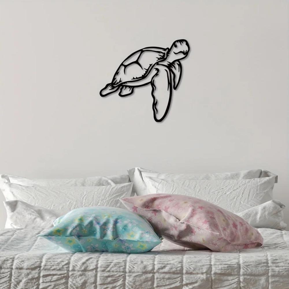1pc Unique Sea Turtle Metal Wall Decor - Geometric Cut Out Plaque Art for Bedroom, Ideal for Christmas