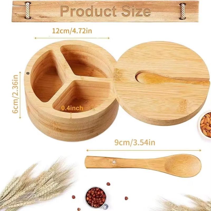 2026 Bamboo Salt Jar Kitchen Seasoning Bottle Kitchen Convenience Tools Circular Bamboo Seasoning Box Spice Rack