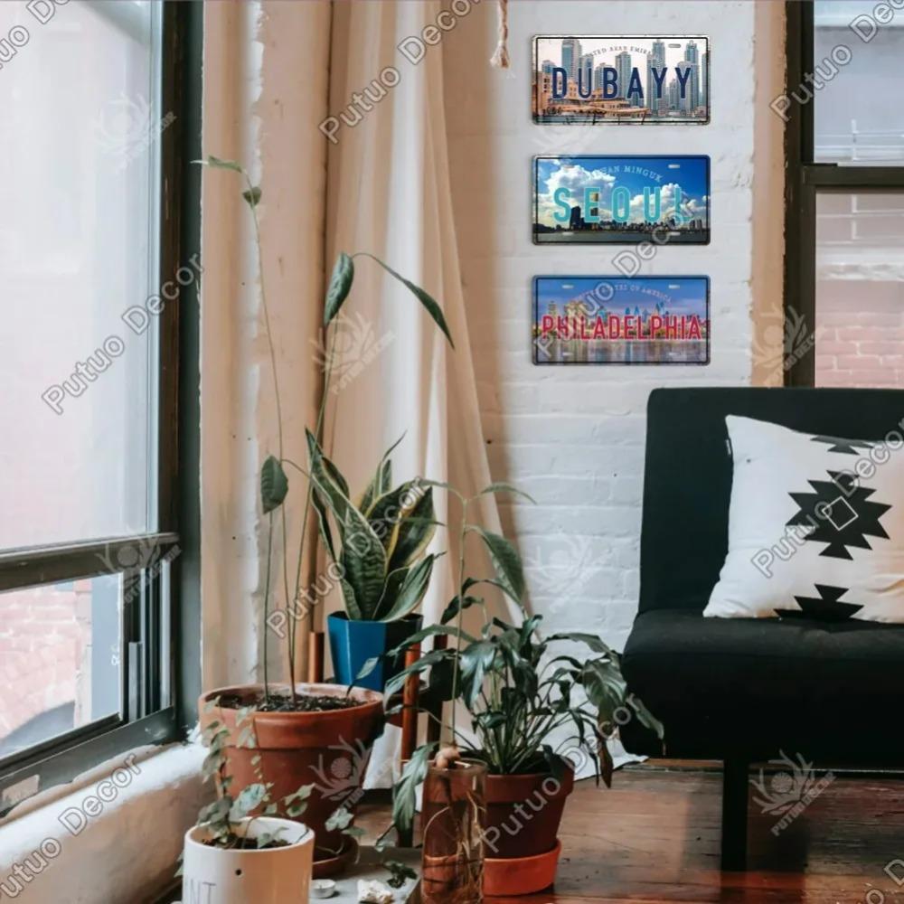 Famous City License Plate Metal Sign Vintage Decor for Home Bedroom Man Cave Wall