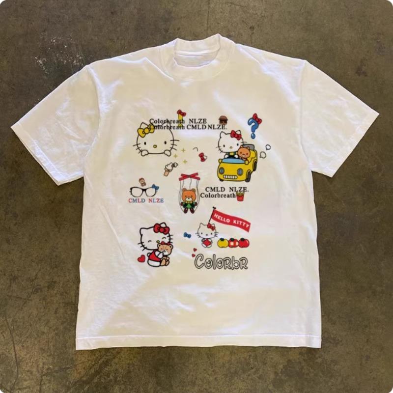 

Sanrio 2026 Summer Comic Form Hello Kitty Image 100 Cotton Printed Casual Tshirt Adult Children Parentchild Top Casual Wear S