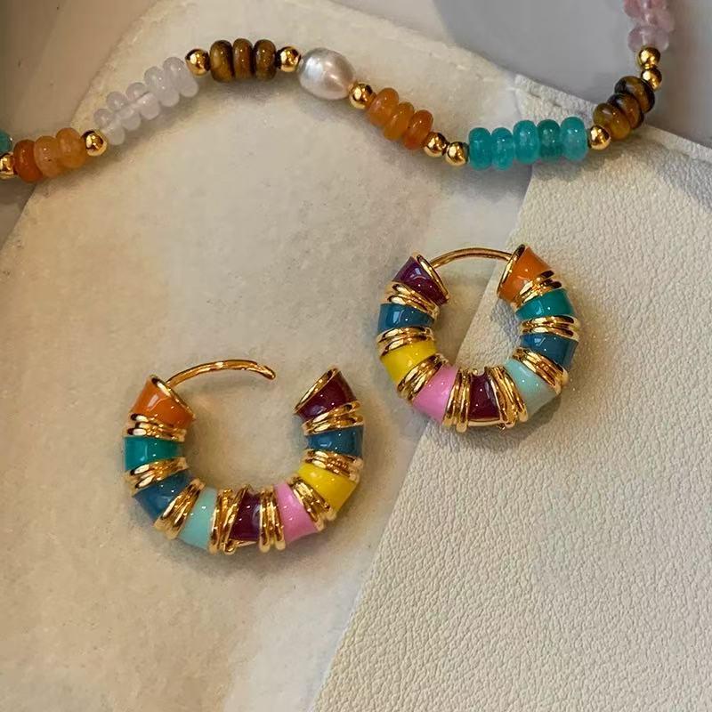 Colorful Drip Oil Ear Cuffs: High-End Luxury Circle Earrings for a Unique Summer Look