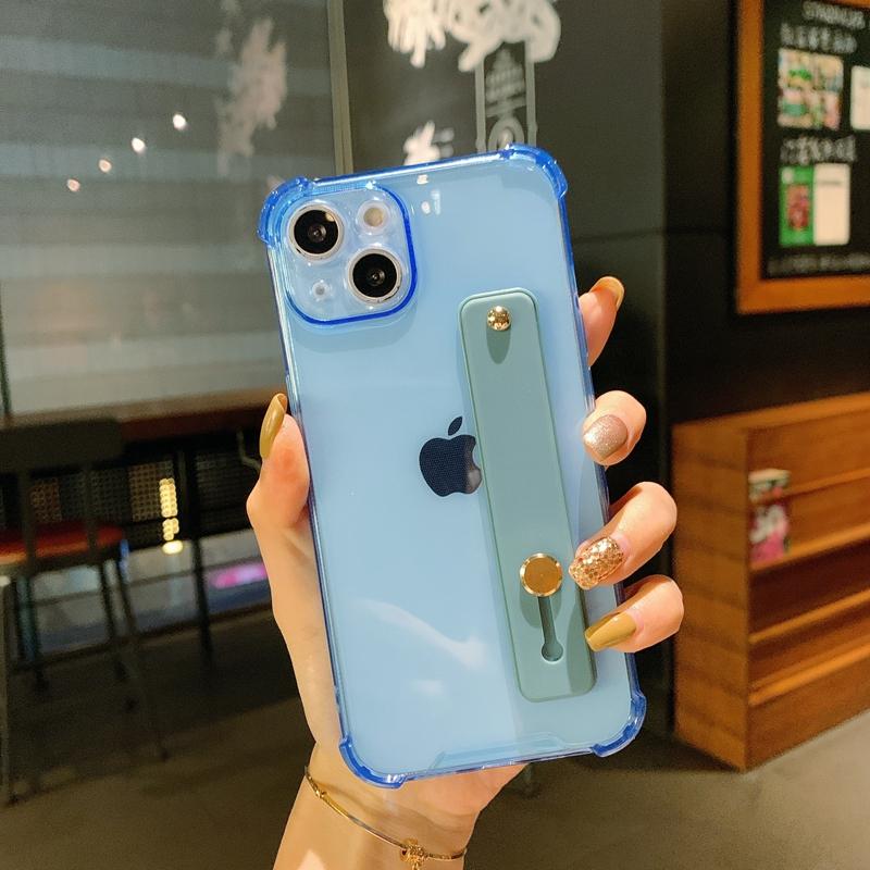 Miękki Przezroczysty Pasek na Nadgarstek Etui na Telefon Dla iPhone 11 12 13 Pro Max X XR Xs Max 7 8 Plus SE Mini Podstawka Pokrowiec Bumper