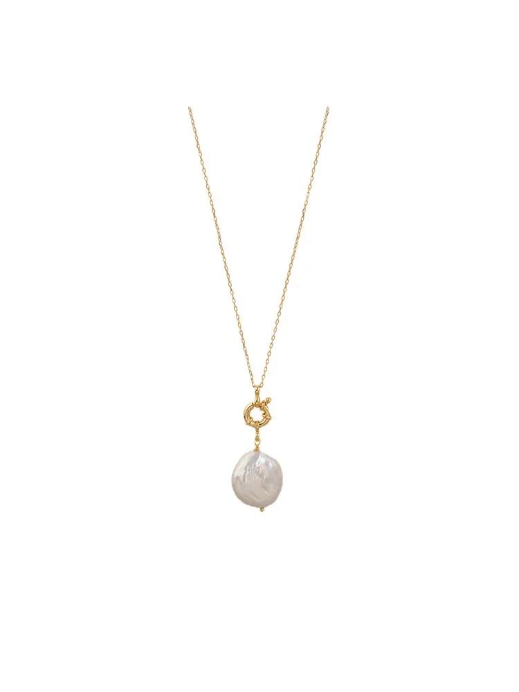 Damen Barock Süßwasserperlen Choker Halskette Mit 14 Karat Echtgold Kreis Anhänger Und Knebelverschluss Geschenk