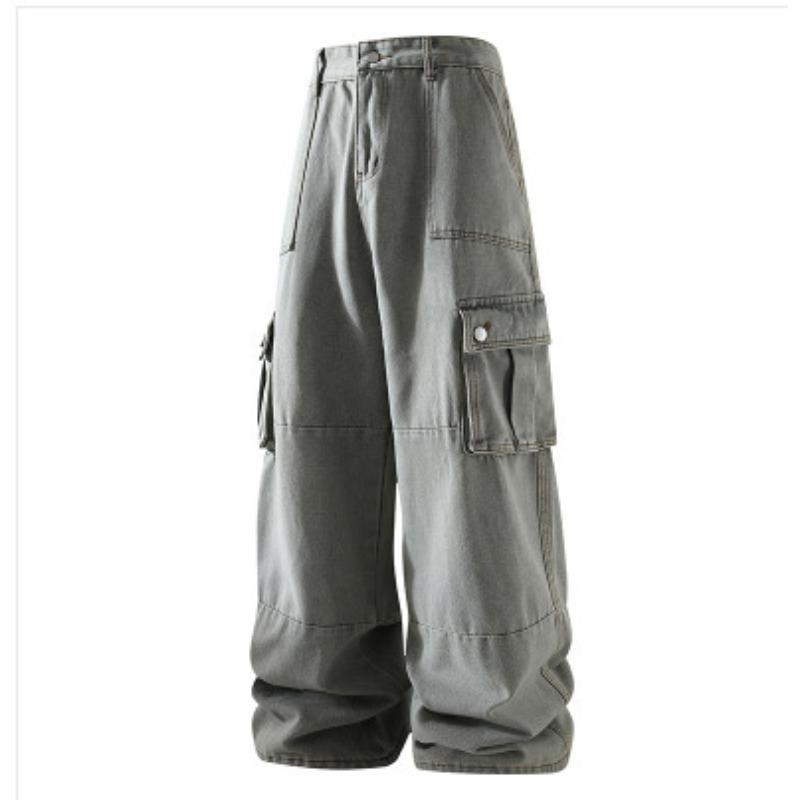 

Men s Black Wide Leg Cargo Pants Multi-Pocket Baggy Streetwear Trousers M синій