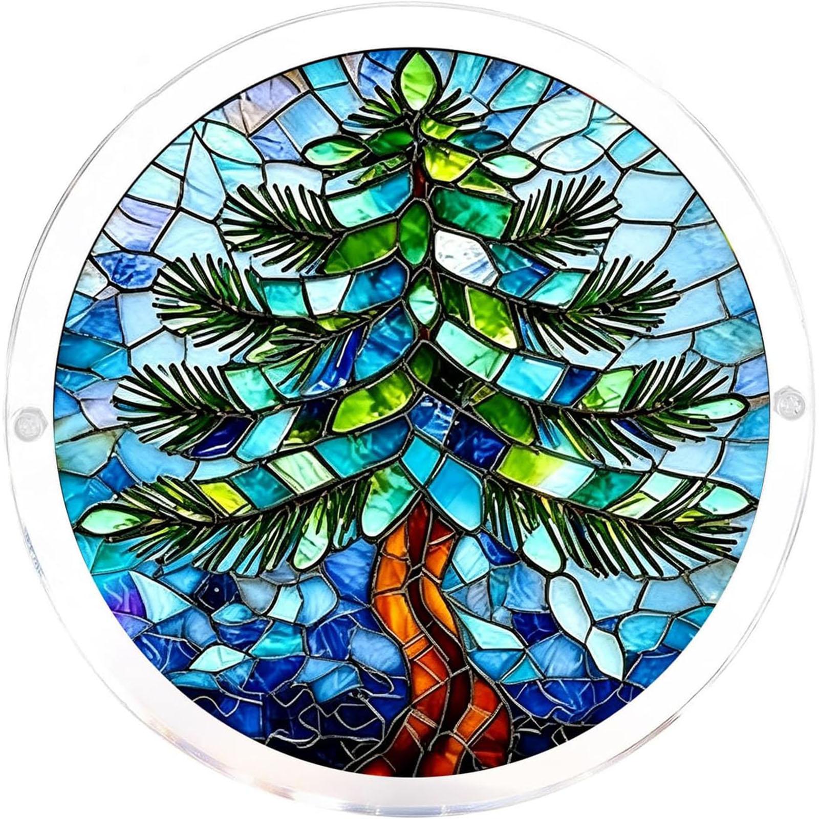 

2D Acrylic Puzzle Suncatcher Window Hanging Decor Stained Glass Style Tree Design Round Ornament for Home Office Indoor Outdoor Use One Size