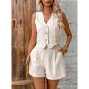 Completi da donna casual a due pezzi tinta unita moda top smanicati con scollo a V e pantaloncini tuta donna estate cotone lino