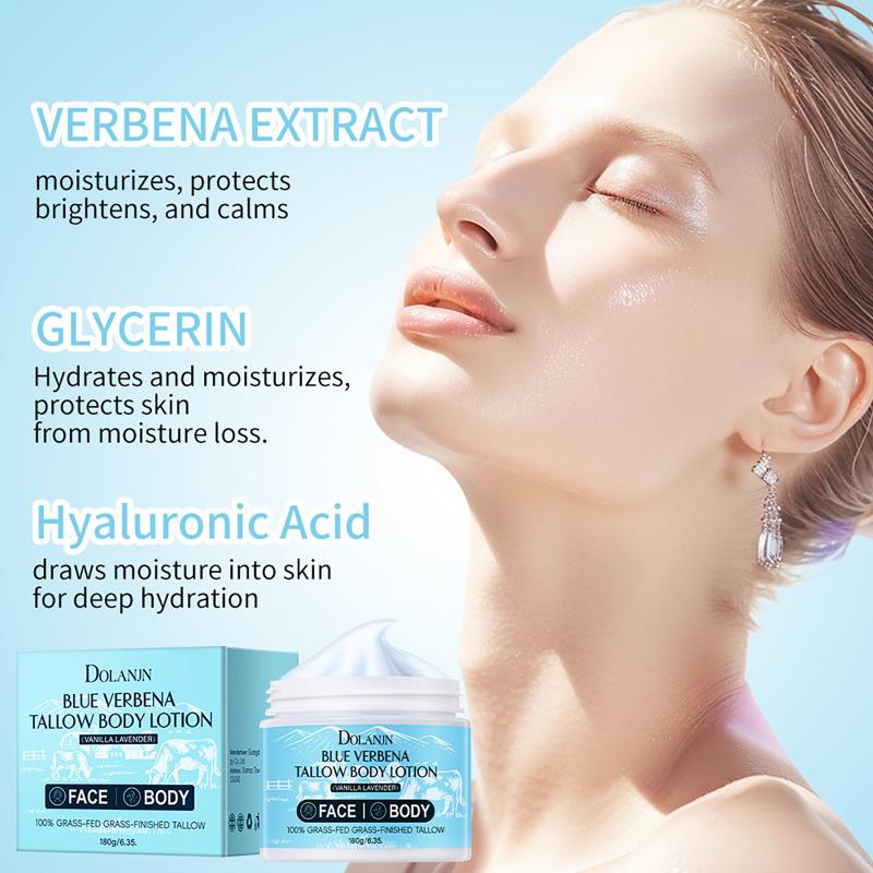 Blue Verbena Tallow Body Lotion Hydration Moisturizing Locking In Moisture Firming Skin For Face Body A