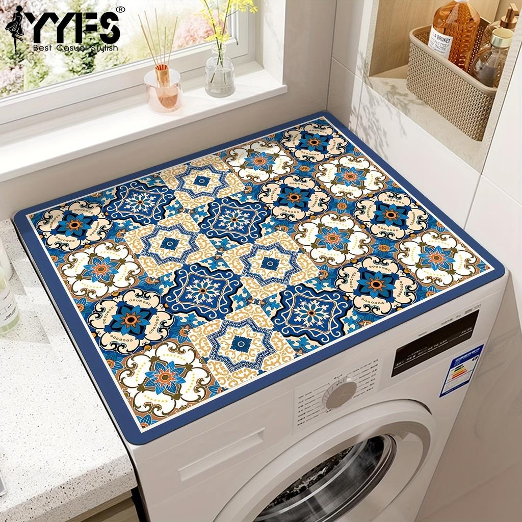 50X60cm Vintage Kariert Bedruckte Waschmaschinenabdeckung Schnelltrocknend Saugfähig Schützende Obermatte für Waschmaschine und Trockner