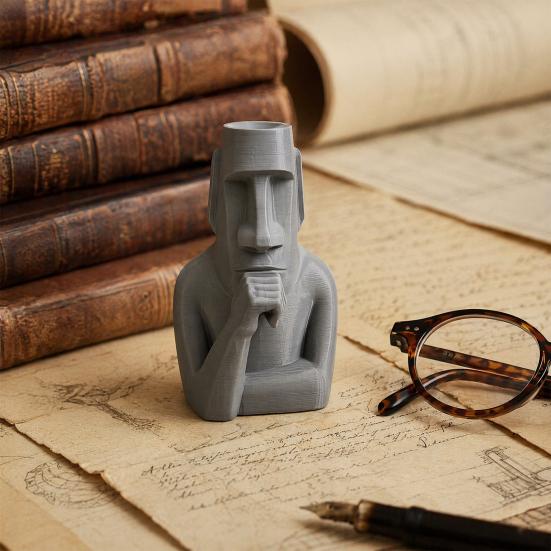 Moai Thinker Statue 3D Printed Creative Thinker Figurine Fun Moai Statue Ornament