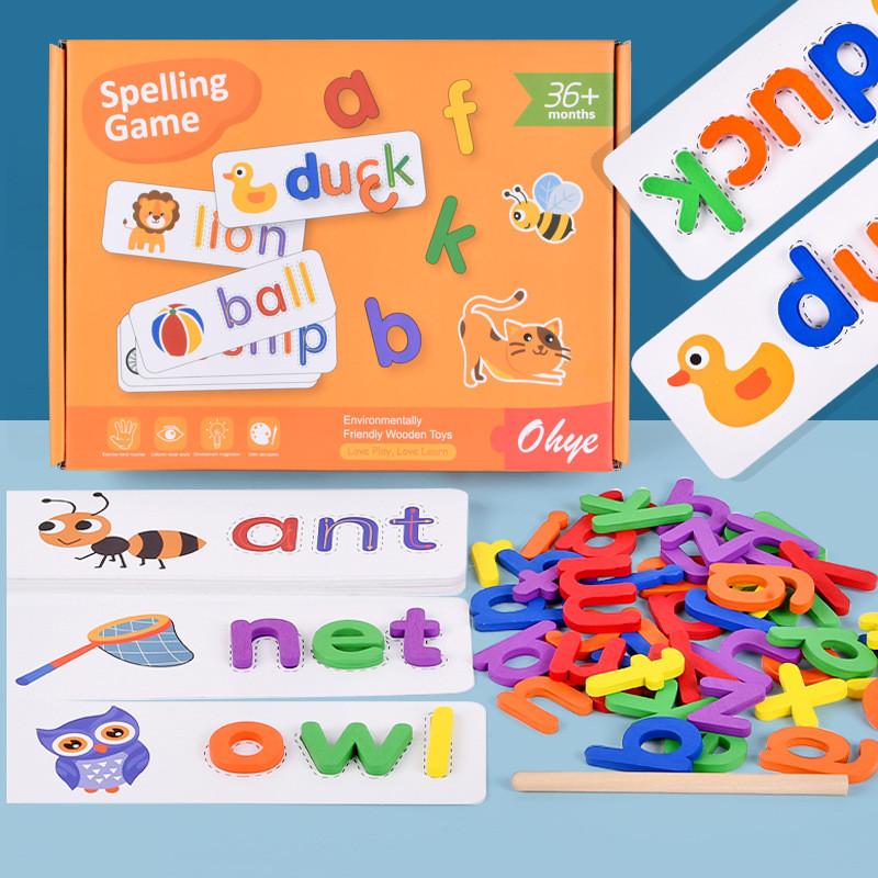 Wooden Alphabet Learning Cards For Kids Educational Toy With Diy Word Puzzle For Early Education