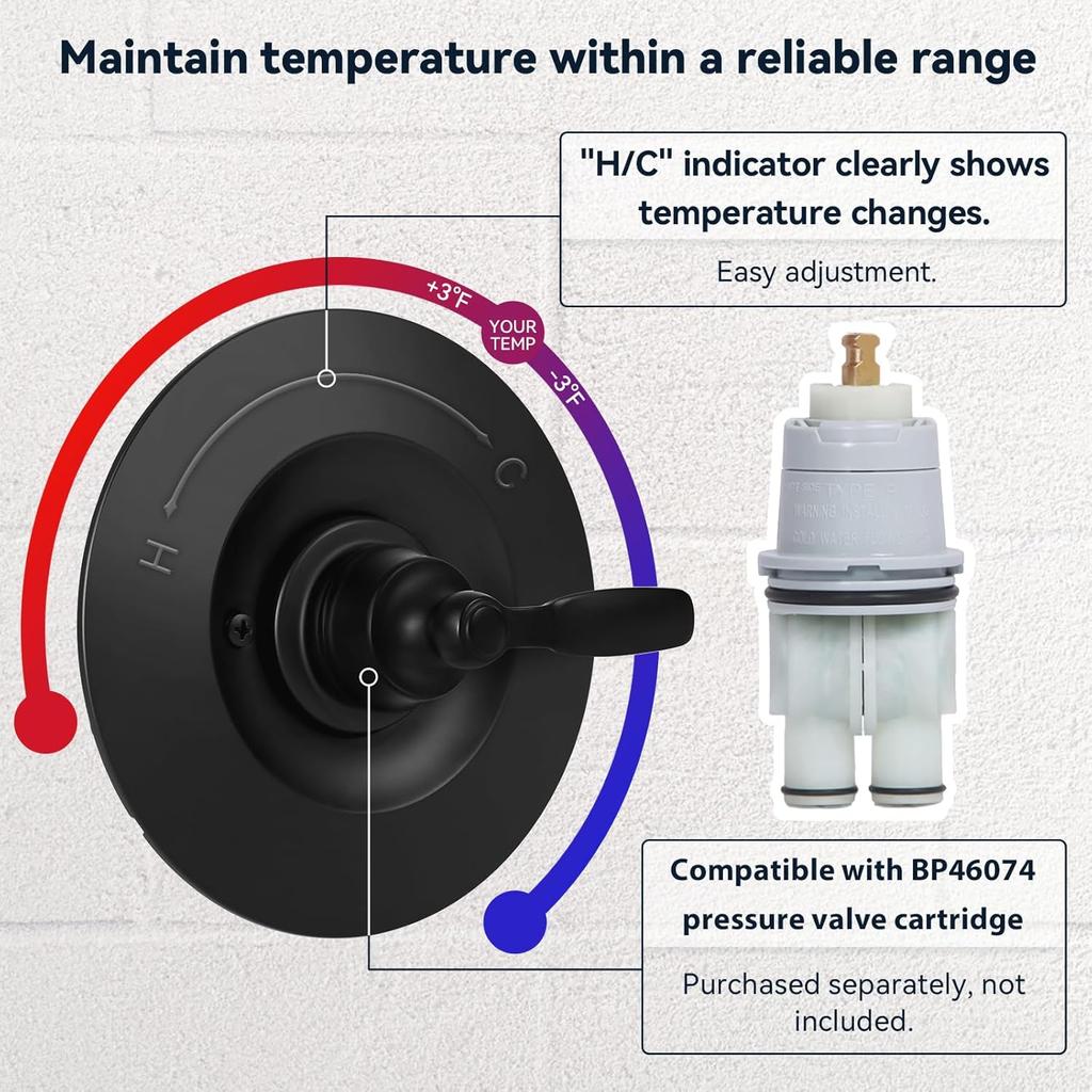 T14032-BL Matte Black Shower Handle, Metal, Compatible with Delta Shower Trim Kit 14 Series, Compatible with RP46074, Fits R10000 Series Valves