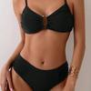 Womens Solid Color Push-Up Cut-Out Backless Bikini Set With Padded Cups No Underwire