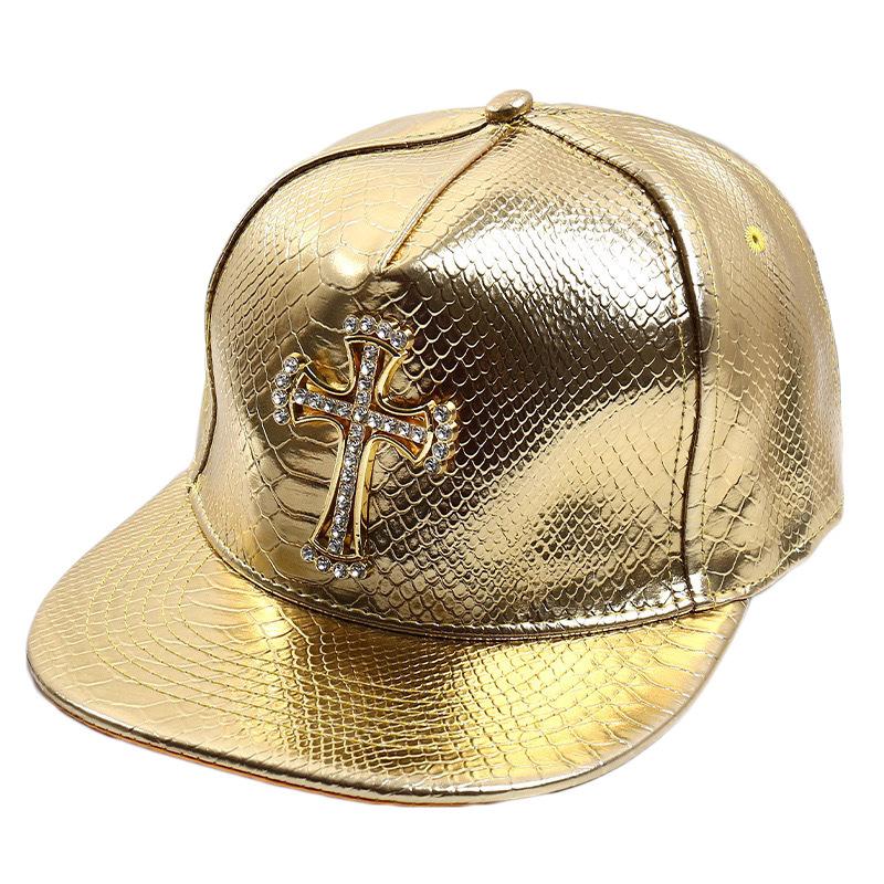 Big Size Crocodile Leatherpattern Baseball Cap Unisex Adjustable Trend Hip Hop Style Cross Skull Flat Brim Duck Tongue Hat