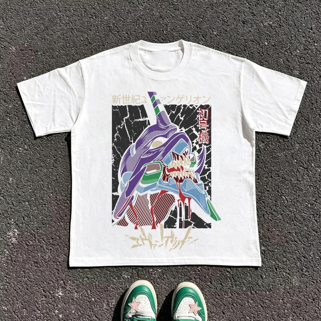 2026 Summer New Arrival: Evangelion Pattern Street Style Print Short-Sleeve T-Shirt, Y2K Style, Suitable for Both Men an
