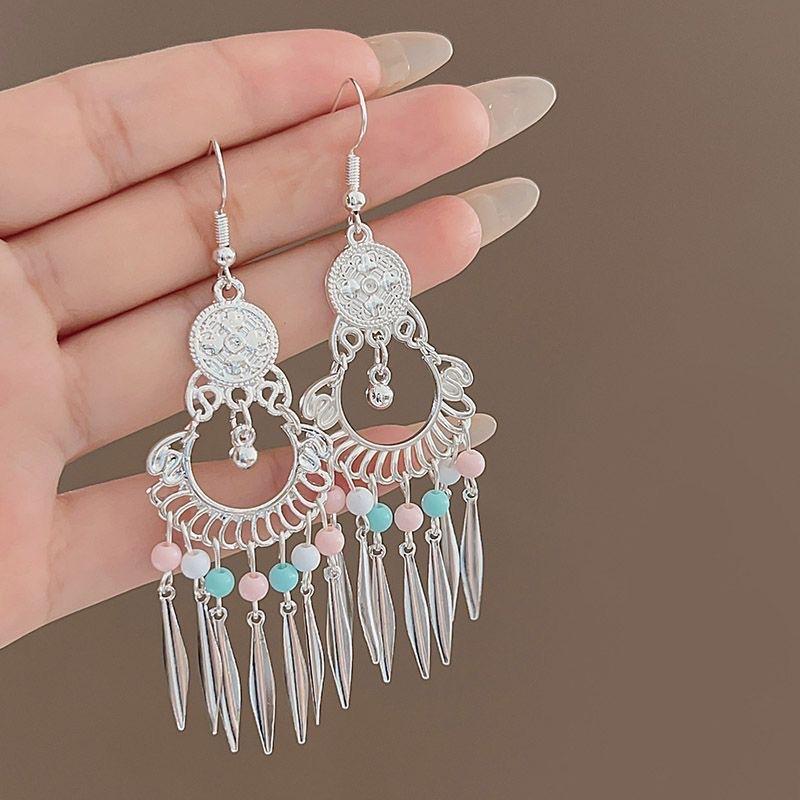 Ethnic Bohemian Long Tassel Earrings Vintage Beach Vacation Jewelry Retro Drop Dangle Ear Accessories For Women