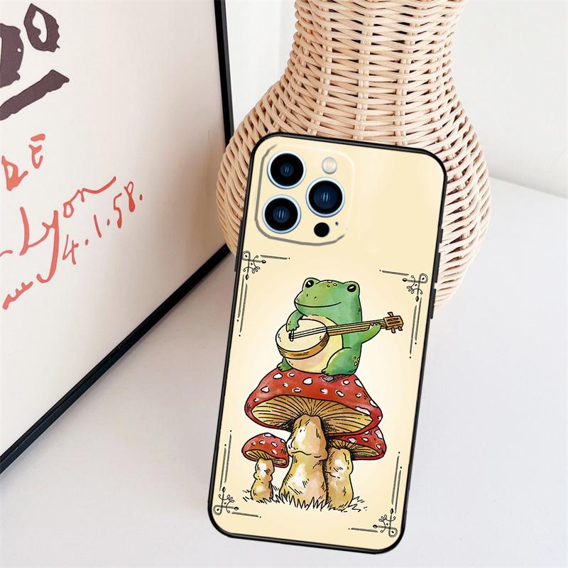 Cottagecore Frog Aesthetic Phone Case For iPhone 16 Pro Max 14 13 12 11 15 17 Pro Max Mini 15 16 Plus 16e Back Cover