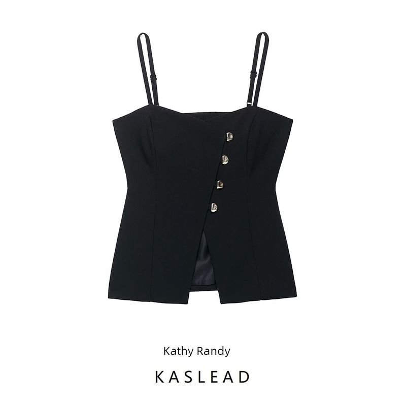 Kaslead New Women Clothes Western Style Fashion Simple Slim Fit Button Sling Top 8324696