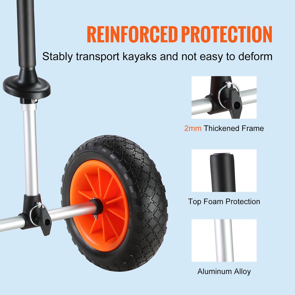 SucceBuy 280lbs Kayak Trailer Cart Detachable Canoe Trolley Cart with 10'' Solid Tires & Adjustable Width for Boat Accessories