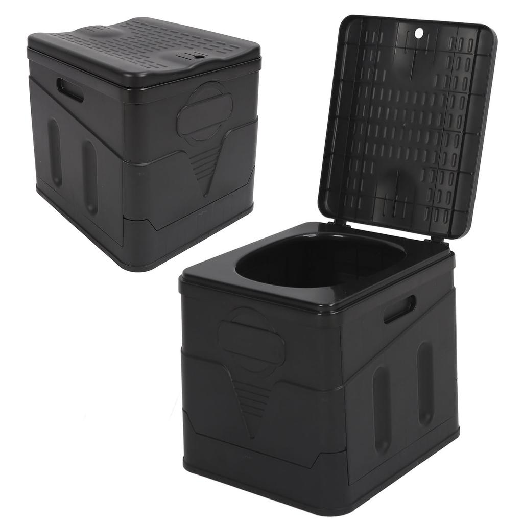 Travel Foldable Toilet with Lid Strong Load Bearing Multifunctional Foldable Car Travel Toilet for Camping Hiking Black