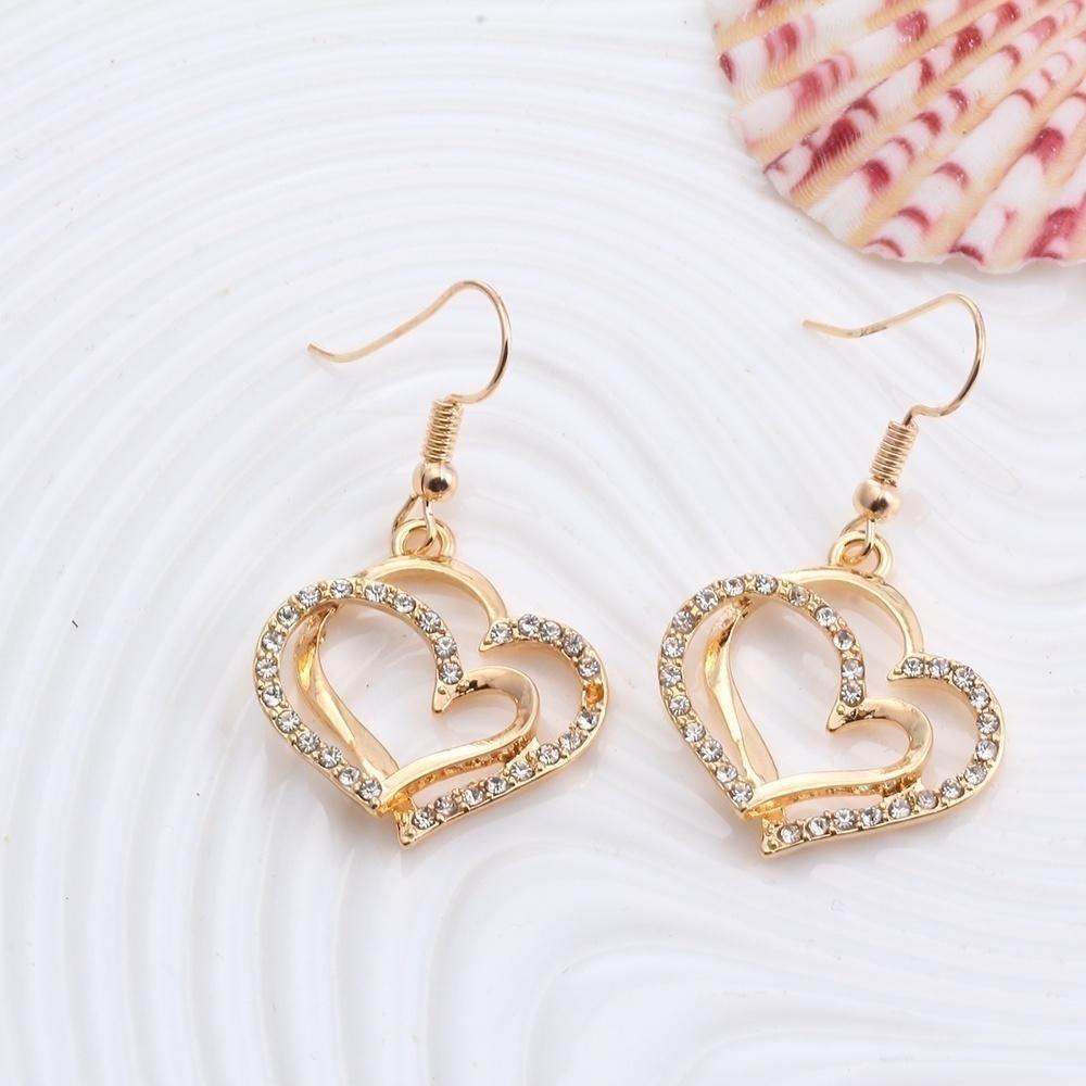 European And American Fashion Jewelry Set Wedding Dinner Wedding Accessories Double Love Peach Heart Earring Necklace