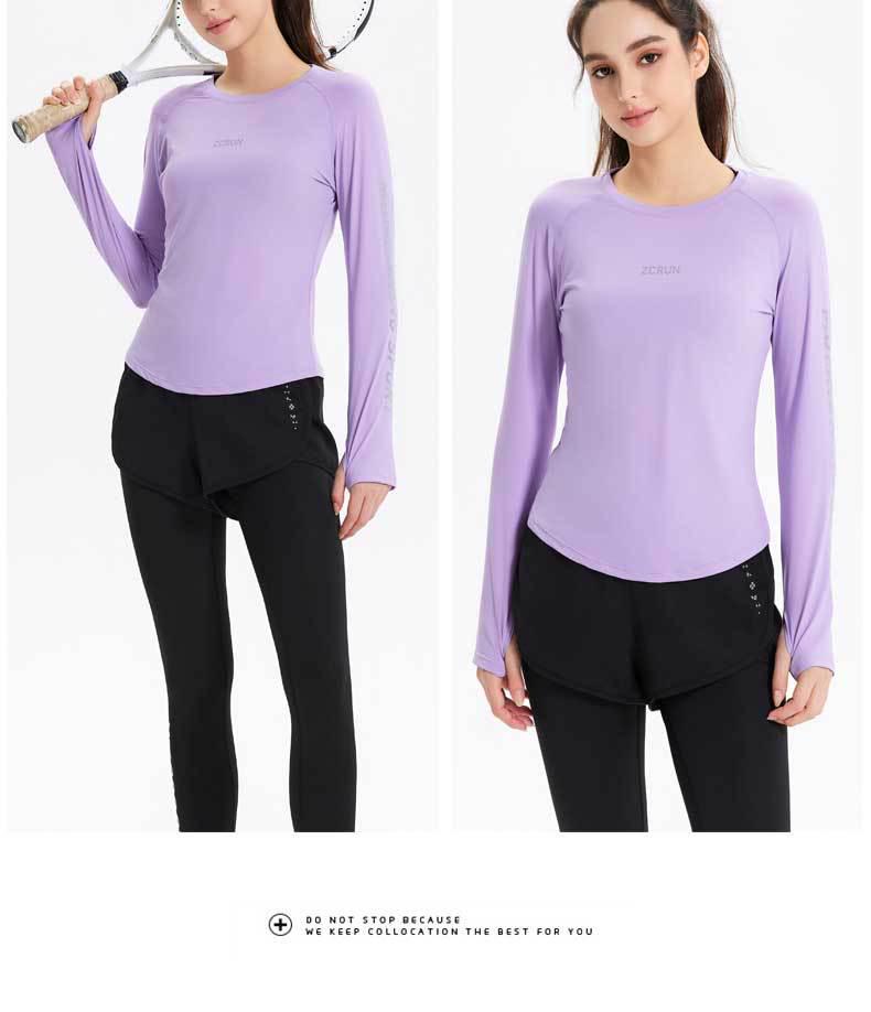 Ice Silk Long Sleeve Women's Quick-Dry Yoga Running Fitness Top - Slim Fit, Round Neck T-Shirt for Spring, Summer, Autumn