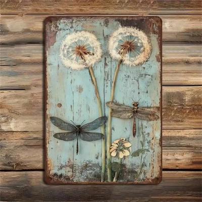 Segno di Latta Metallo Vintage Libellula Tarassaco Ferro Rustico Arte da Parete Decorazione Casa