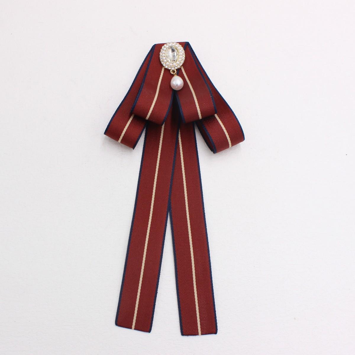 

Брошь-галстук-бабочка с цветочным узором в полоску и бисером из страз для женщин бордовый