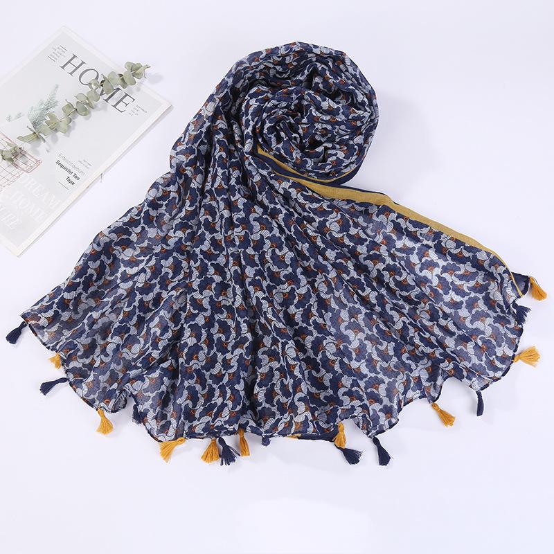 Sciarpa Boho da donna, leggera, con stampa floreale, scialle con frange, moda autunno inverno