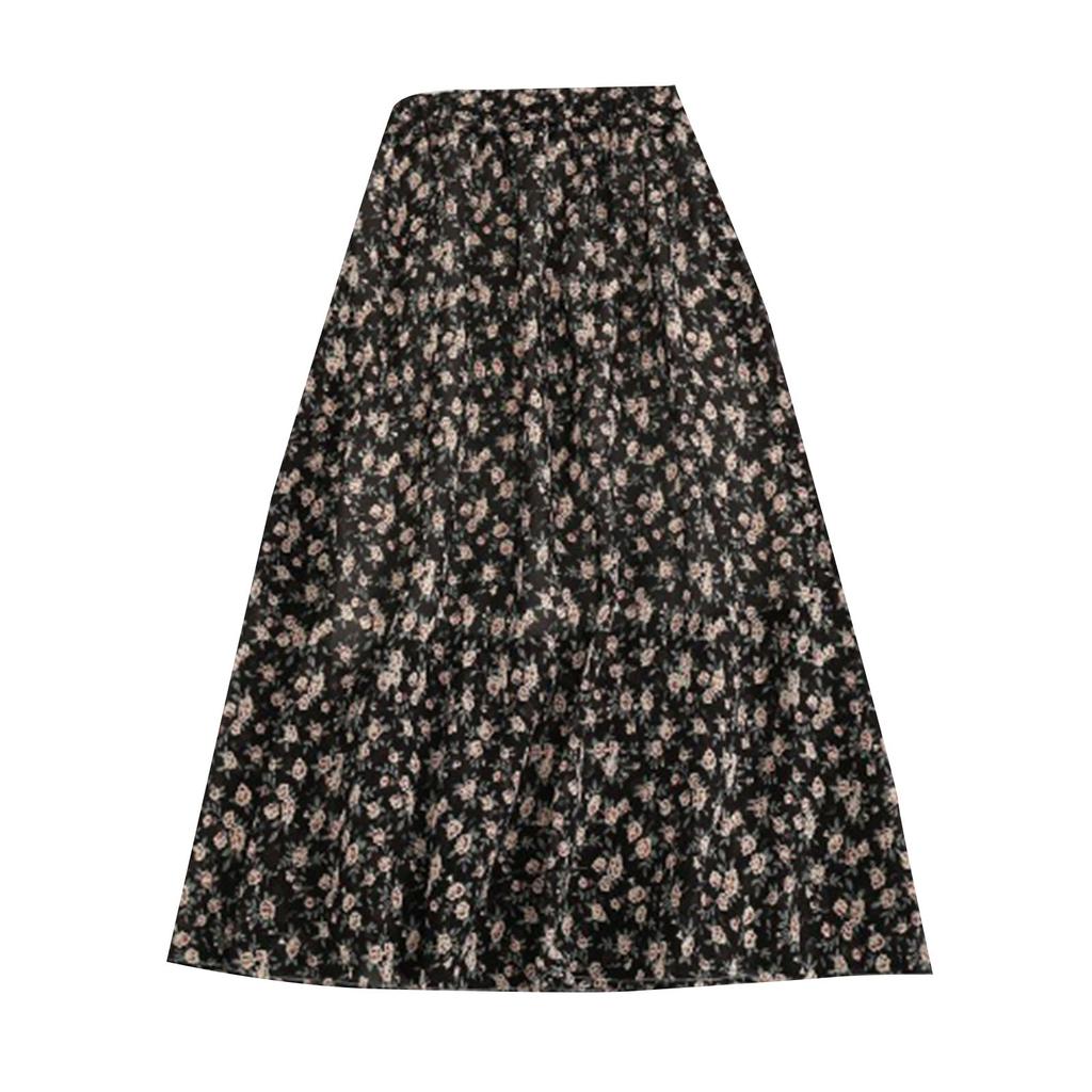 Moda damska i wiosenna i letnia, swobodna, retro, temperamentna spódnica w kwiaty